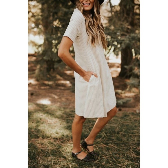 Roolee Cream Striped Dress - Picture 2 of 8